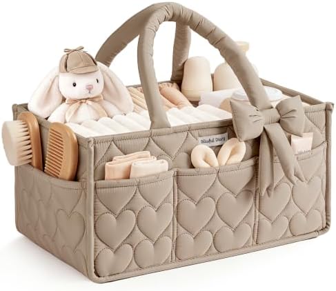 Blissful Diary Baby Diaper Caddy Organizer, Heart-Quilted, Brown by BlissfulDiary