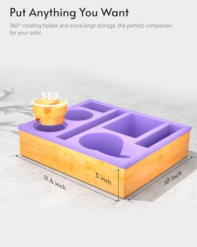 Couch Cup Holder Tray - Couch Organizer Caddy, Silicone Beach Caddy with Cup Holder, Sofa and Bed Drink Holder and Couch Tray Table for Snacks Beverage Remote (Purple) - Image 2