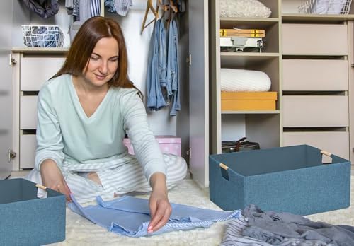 Foldable Storage Box with Handles | 16.9 Inch Collapsible Organizer for Clothes, Toys, Makeup | Sturdy Cardboard Frame & Washable Fabric | Space-Saving Home Decor 2Pack - Image 4