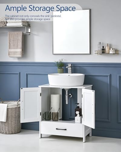 Bathroom Vanity Sink Cabinet, Under Sink Storage Cabinet with 2 Doors, Waterproof Pedestal Sink Cabinet for Bathroom, Laundry Room, Kitchen, White with Drawer - Image 2