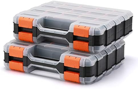 Mayouko Double Side Tools Organizer, Customizable Removable Plastic Dividers, Hardware Box Storage, Excellent for Screws,Nuts,Small Parts, 34-Compartment,2 PCS Set,12.6"L x 10.6"W x 3.2"H by MAYOUKO