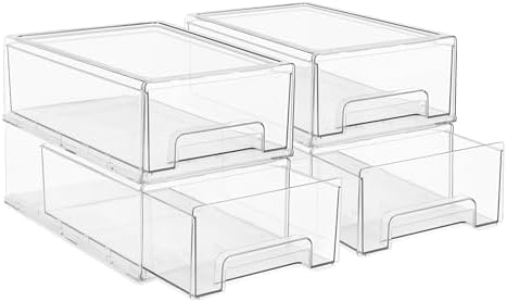 Sorbus Clear Stackable Storage Drawers with Pull-Out Bins (Medium, 4 Pack) by Sorbus