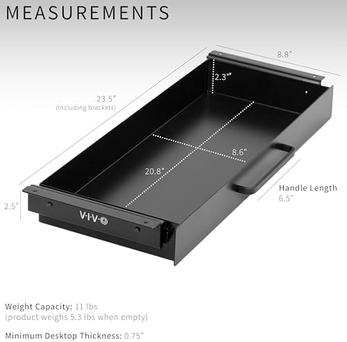 VIVO Black 22 x 9 inch Under Desk Storage Drawer, DESK-DR22H-B - Image 2