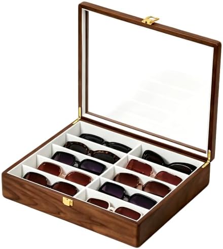Black Walnut Sunglasses Organizer Box, 10 Slot Wood Eyeglass Case for Men by Waxvorax