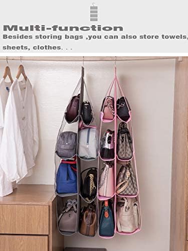 AARAINBOW 2 Packs Hanging Handbag Purse Organizer for Closet, Womens Purse Storage Organizers, Hand Bag Organizer Holder 8 Pockets Space Saving, 46 L x 13.8W (C-Gray Pink) - Image 5
