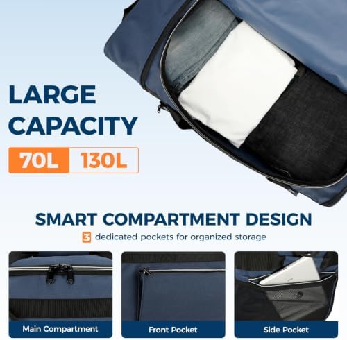 uarition 70L Foldable Rolling Duffle Bag with Wheels - Image 3
