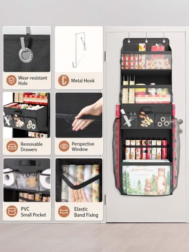 WERNNSAI Over Door Wrapping Paper Organizer Storage with Removable Drawer - Image 4