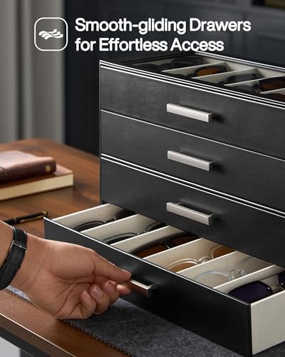 ProCase Sunglasses Organizer Box with Clear Glass Lid, PU Leather Eyeglass Storage Display Case for Men and Women - Image 3