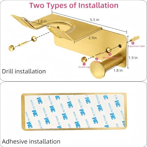 Hair Dryer Holder, HairDryer Holder Wall Mounted, Self Adhesive Blow Dryer Holder, Stainless Steel Hair Dryer Holder, Hairdryer Holder for Bathroom Gold BANJEKT - Image 5