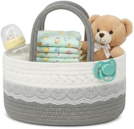 Baby Diaper Caddy Organizer,Woven Rope Nursery Storage Bin,Newborn Gift Basket,Extra-Large Cotton Basket with Removable Compartments,Portable (Grey, Extra Large) by Unknown