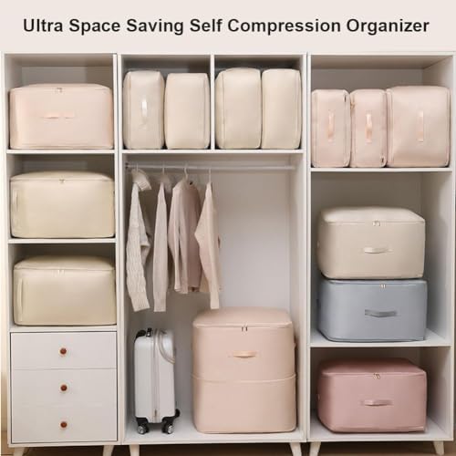 2024 NEW Space Saving Self Compression Organizer,Self Compression Moving Organizer Bags,Storage Tote for Space Saving,Heavy Duty Moving Bags for Comforters,Clothes (Apricot, 15.75 * 11.8 * 7.08in) - Image 3