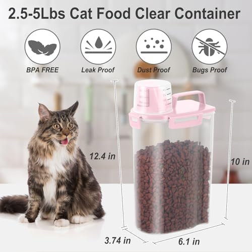Dog Cat Food Storage Container with Cup (Pink, 2.5L (2 pack)) - Image 3