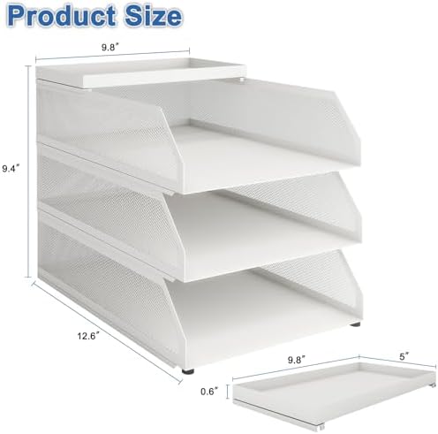 Natwind 3-Tier Stackable Metal Mesh Desk Paper Tray Organizer, White - Image 2