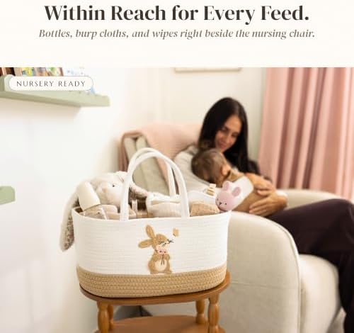 Baby Diaper Caddy Organizer, Bunny Cotton Rope Nursery Basket - Image 6