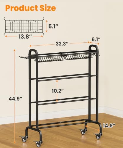 Ball Organizer with Wheels, 4 Tier Basketball Storage Cart, Black - Image 2