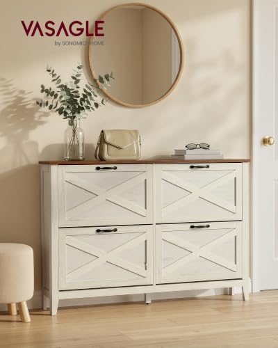 VASAGLE Farmhouse Shoe Cabinet, Narrow Storage Organizer, 4 Flip Drawers - Image 3