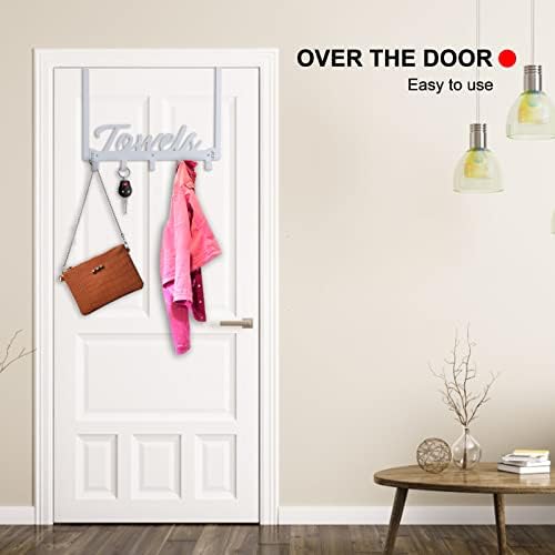 Azmoncy Over The Door Hooks, Towel Rack for Bathroom & Bedroom, Heavy Duty Over Door Towel Hanger with 5 Coat Hooks, Silver - Image 5