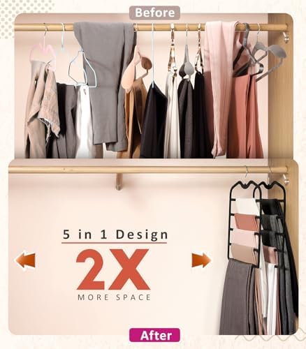 Pants Hangers Space Saving,5 Pack 5 Tier Velvet Short Neck Pants Hangers - Image 3
