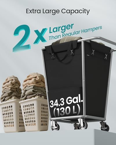 SONGMICS 1-Section Laundry Basket with Wheels, 34.3 Gallons (130 L) Hamper - Image 3