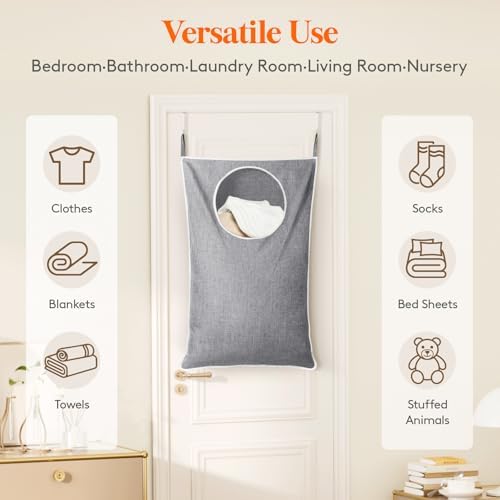Lifewit 2 Pack Over Door Laundry Hamper, Collapsible Hanging, Light Gray - Image 5