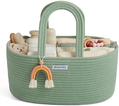 Blissful Diary Diaper Caddy Organizer, Woven Cotton Rope, Green by BlissfulDiary