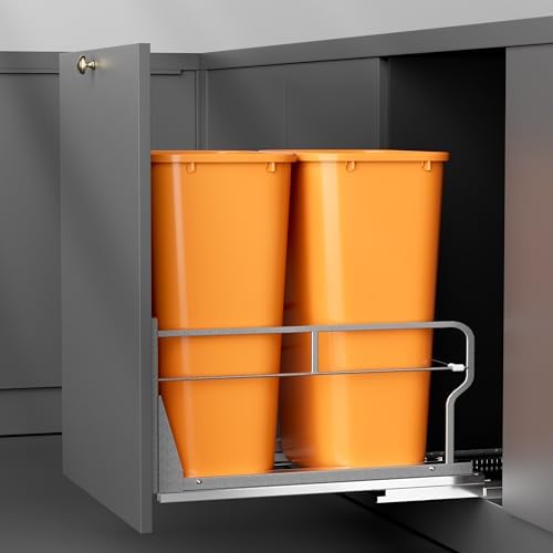 YJHome Double Pull Out Trash Can Cabinet with Soft-Close Slides by YJHome