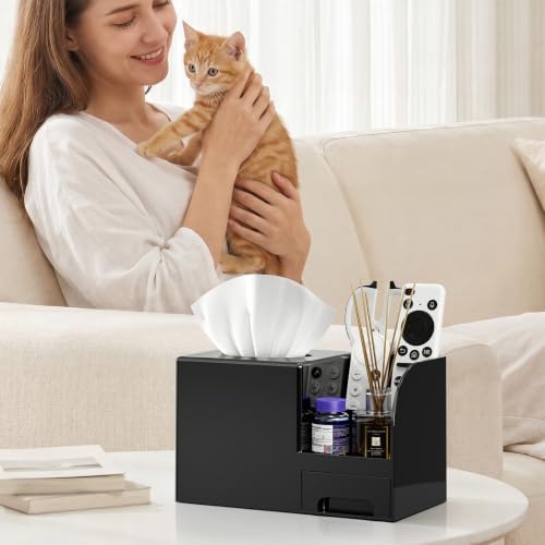 Plastic Square Tissue Box Cover, Multi-Functional Tissue Holder, Black - Image 2