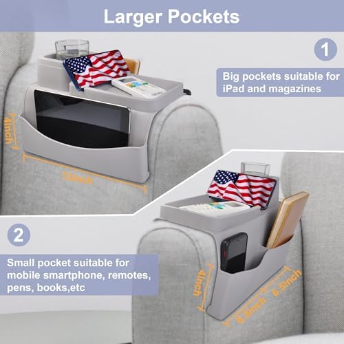 KindGa Couch Cup Holder Tray - Silicone Sofa Armrest Organizer Slate Gray - Image 4