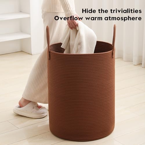 Laundry Basket Hamper Tall Rope Storage Woven for Blanket toys Dirty Clothes in Living Room Bathroom Bedroom (Dark Brown, 60L/15.8Gal) - Image 2