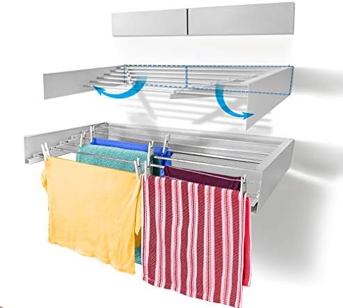 Step Up Laundry Drying Rack, Wall Mounted, Retractable Clothes Drying Rack, 60lbs Capacity, 20 Linear Ft, with Wall Template and Long Screwdriver Bit (40" White) by StepUpDryingRacks
