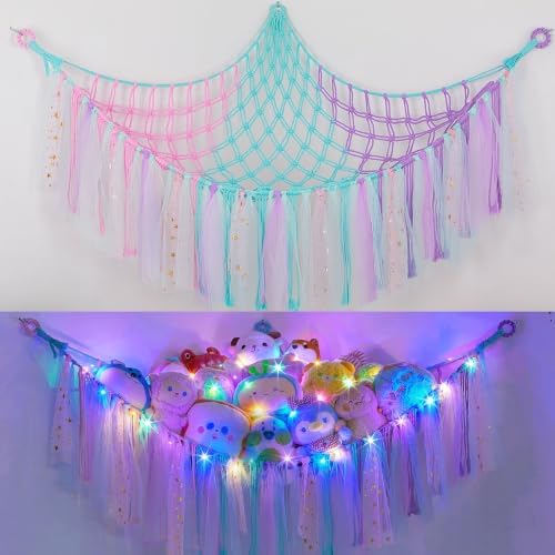 FIOBEE Stuffed Animals Net LED Light Toy Hammock for Kids Bedroom Storage by FIOBEE