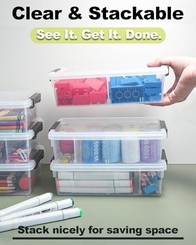 6 Pack Extra Large Pencil Box with Removable Divider, Thickened Pencil Case Bulk, Clear Crayon Marker Organizer Stackable Plastic Small Storage Containers for Pen Craft School Supplies (Multi) - Image 4