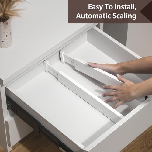 4 Pack Bamboo Drawer Dividers 17-22" Adjustable Kitchen Organizer, White - Image 7
