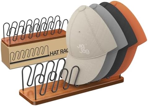 Hat Organizer for Baseball Caps 2 Pack, Premium Wood and Metal Design Hat Storage for Baseball Caps for 14Caps, Tabletop Hat Racks for Closet, Dresser, Entrance (2PCS, Walnut Color) by Unknown