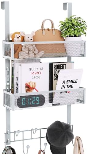 Consumest Over The Door Hooks Organizer - 3 Tier Door Hanger with 9 Coat Hooks & 2 Mesh Basket, Back Storage Organizer Hanging Towels for Bathroom, Bedroom, Silver by Consumest