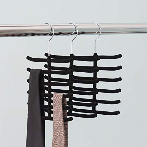 3-Pack Non-Slip Velvet Tie Hanger Organizer Rack by Home Basics | 360° Rotatable Hook | Holds 12 Ties Each | Versatile for Belts and Scarves | Slim Design - Image 6