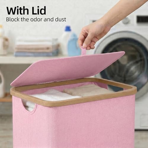 efluky Slim Laundry Hamper with Lid and Removable Bag, 75L Pink - Image 2