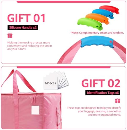 Moving Bags Heavy Duty Extra Large, Moving Boxes, Moving Supplies Essentials,Storage Bins with Lids, Plastic Packing Totes, Storage Bags for Clothes with Handles & Zippers(Pink, 6 Pack) - Image 3