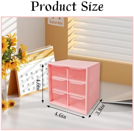 Small Mini Drawer Organizer for Desk, 6 Drawers, 4.7" x 4.7" x 3.8" Pink - Image 2