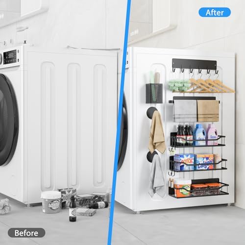 Multifunctional Magnetic Shelf for Washing Machine, Refrigerator, Microwave, and Any Metal Surface, Powerful Magnetic Shelves Include Magnetic Paper Towel Holder, Unique Hollow Design (8 pcs - Black) - Image 5