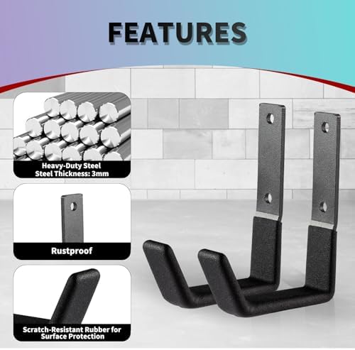 Heavy Duty Wall Mount Hooks, Utility Hooks, Tool Organizer - Steel Garden/Garage Hose Hanger U Hooks (2, Small) - Image 3