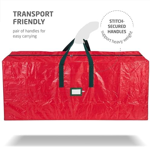 Zober Christmas Tree Storage Bag - Fits 7.5 Ft Artificial Trees - Plastic, Waterproof Christmas Tree Bag For Storage Box For Xmas - Strong, Durable Handles - Label Card Slot - Red - Image 4