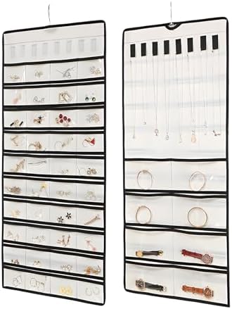 48 Pockets Hanging Jewelry Organizer with Necklace Straps by Bioudell