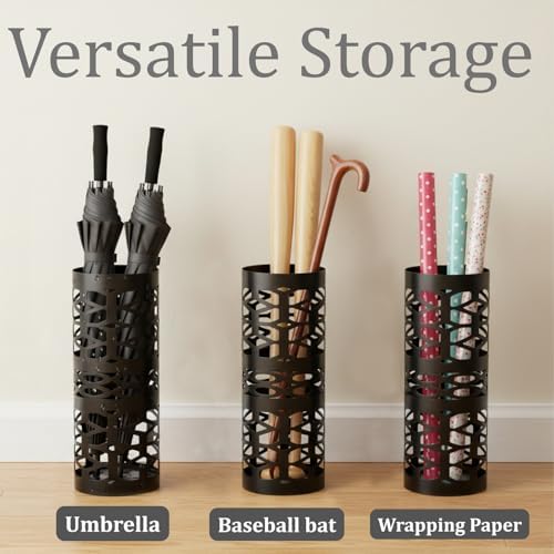ZENFUN Umbrella Stand, Black Metal Umbrella Holder Freestanding, Cane Walk Stick Holder, Round Umbrella Rack for Entryway, Home, Office, 5.9 x 5.9 x 15.7 Inches - Image 3