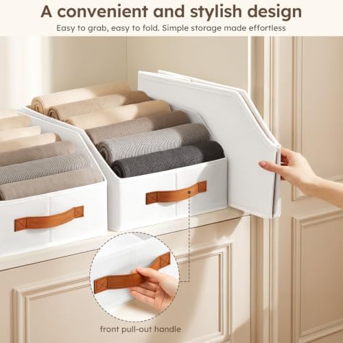 Homsorout Fabric Storage Bins for Organizing - 6 Pack Large Trapezoid Collapsible Storage Bins with Front Handle, Closet Organizers and Storage for Bedroom, Home Shelves, Small Spaces, White - Image 6