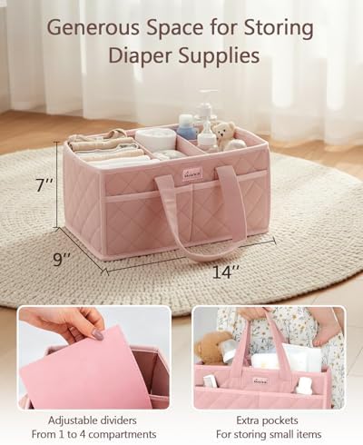Diaper Caddy Organizer For Changing Table,Dutch Velvet Baby Diaper Caddy With 3 Removable Compartments &4 Side Pockets,Portable Diaper Basket For Car Organizer,Nursery Organizer For Essential Supplies - Image 3