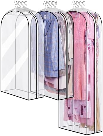 MISSLO 10" Gusseted All Clear Garment Bags for Hanging Clothes 40"+60" Suit Bags for Closet Storage Dresses Protectors for Shirts, Coats, Gowns, 3 Packs by MISSLO