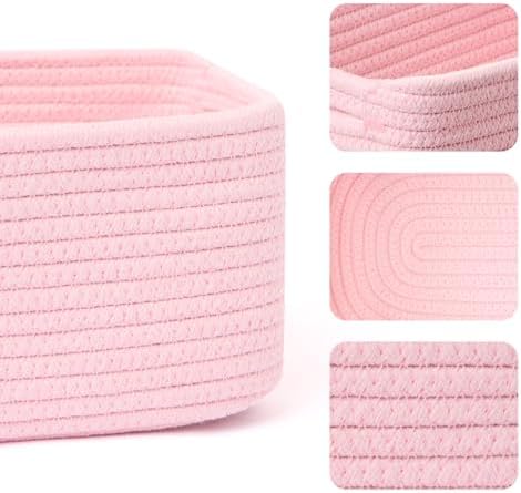 MiniArk Small Storage Baskets for Organizing | Closet Organizer Bins | Shelf Toy Basket | Woven Rope Baskets | Cube Decorative Box | Shallow Basket | 13x8.5x5.1” | 3 Packs Light Pink - Image 2