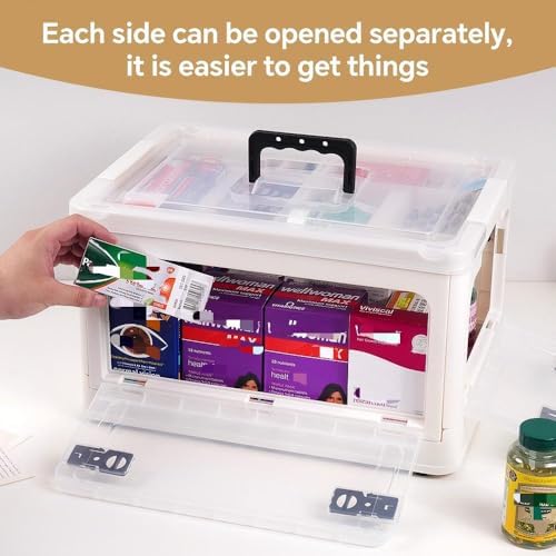 2-Tier Medicine Organizer - 30qt Plastic Foldable Storage Box with Handle - Image 2