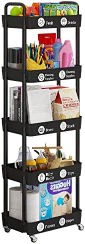5 Tier Rolling Cart with Wheels,Utility Storage Carts,Black by Laiensia